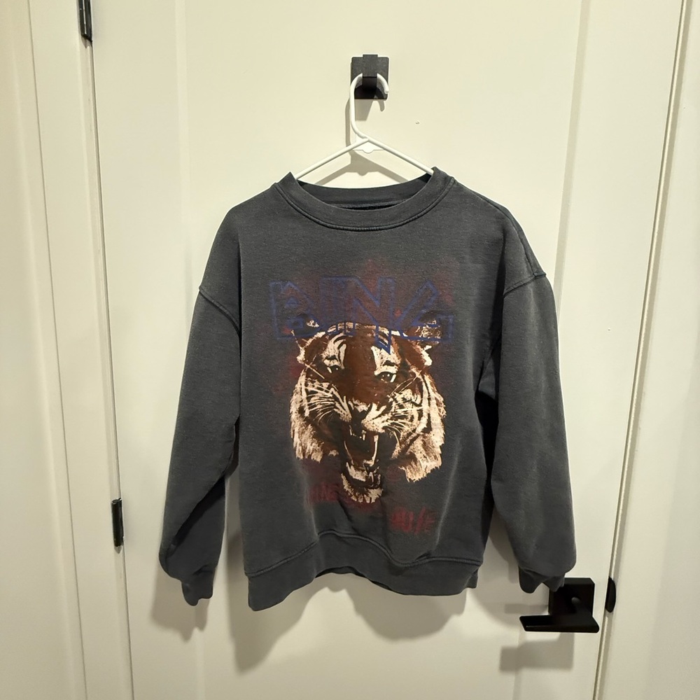 Anine Bing Charcoal Gray Tiger Graphic Sweatshirt